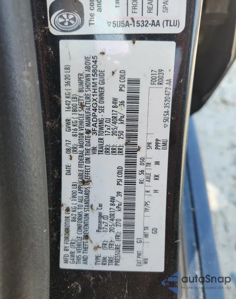 2017 Ford Fiesta St из США, поврежденный, VIN 3FADP4GX1HM158045